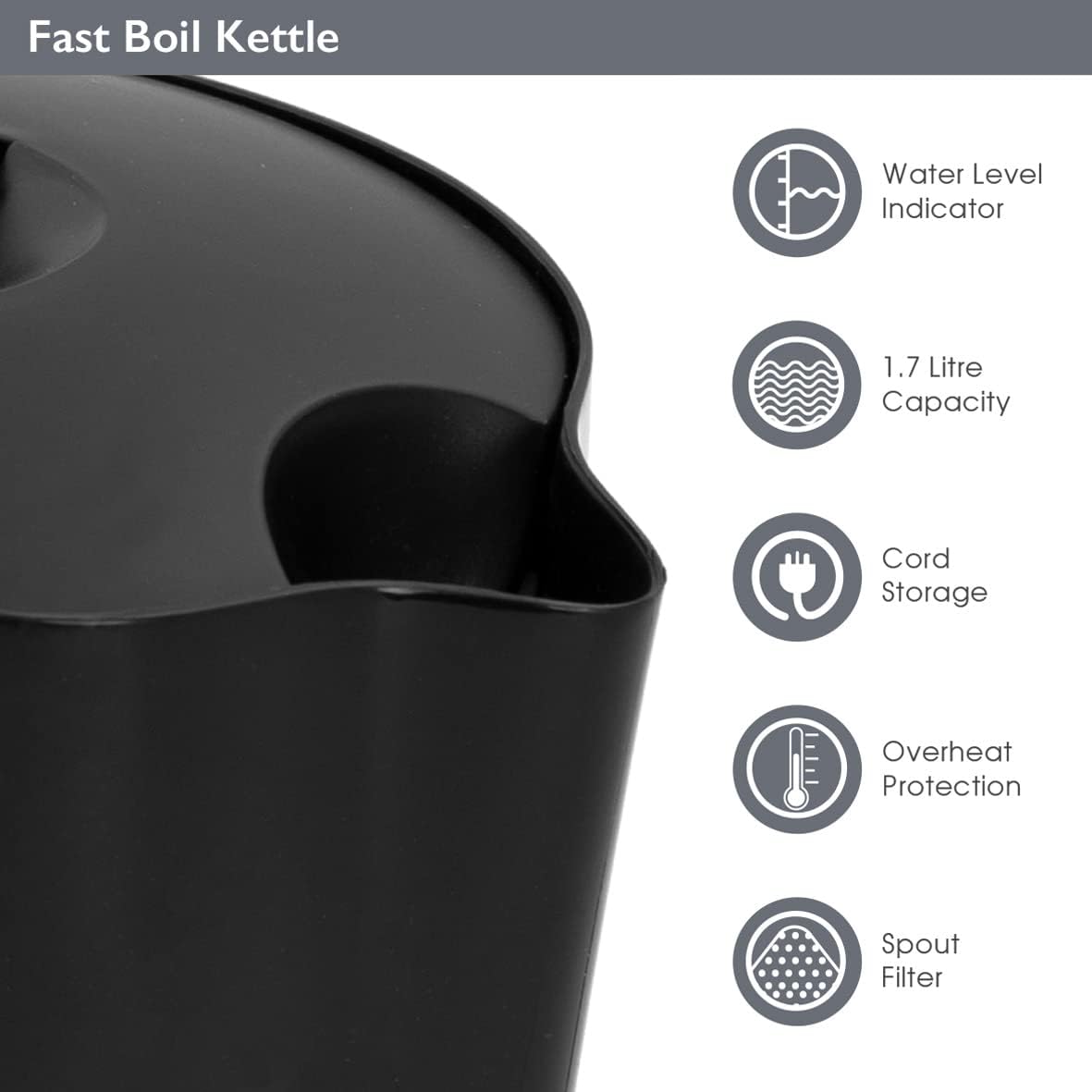 Quest 1.7L Jug Kettle - Black -35109