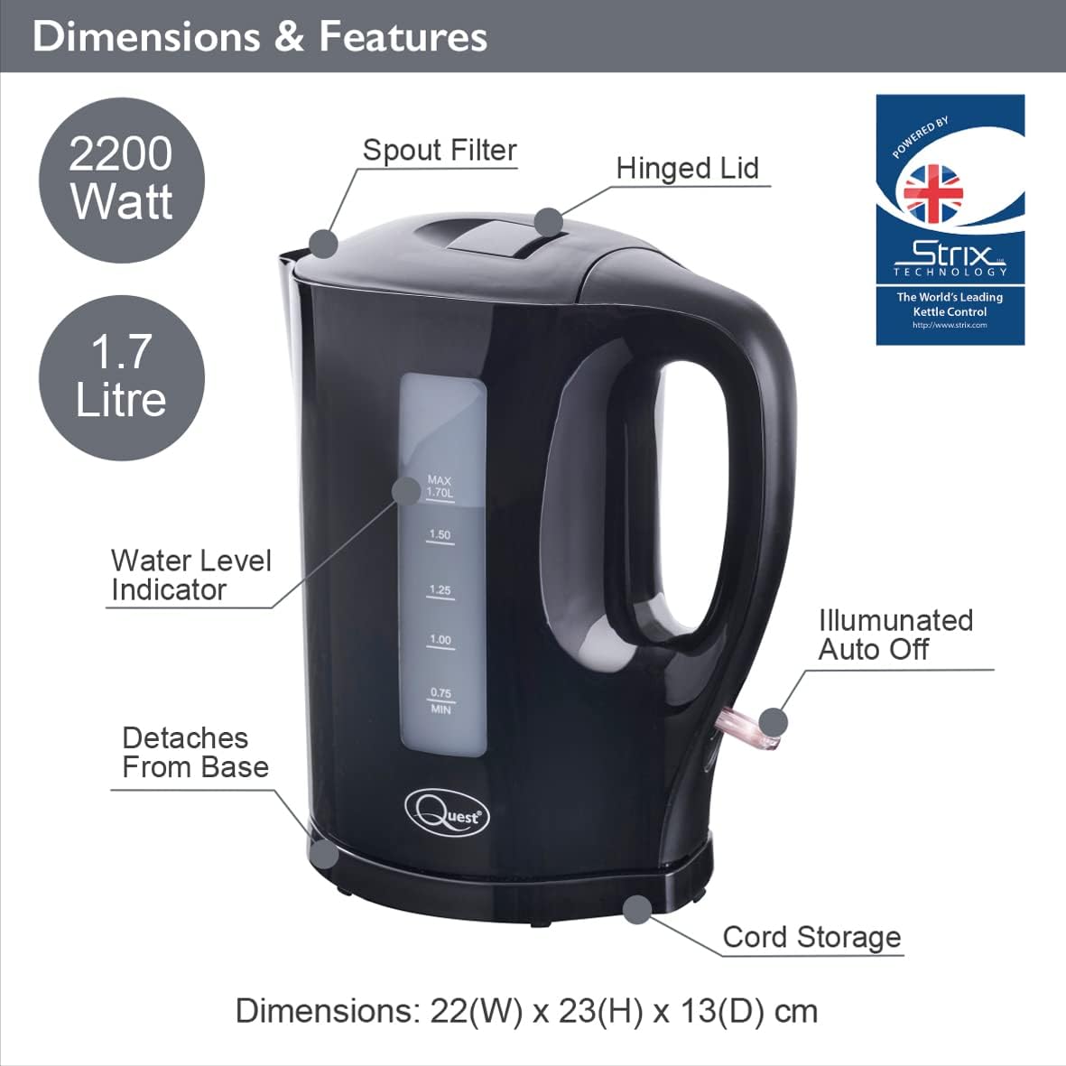 Quest 1.7L Jug Kettle - Black -35109