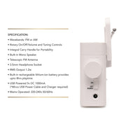 Lloytron 2 Band 'Rhythm' Rechargeable Portable Radio - White N2408WH