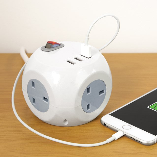 3 Way 1.4M Cube Socket With 3 USB Ports – RNJ Bargains