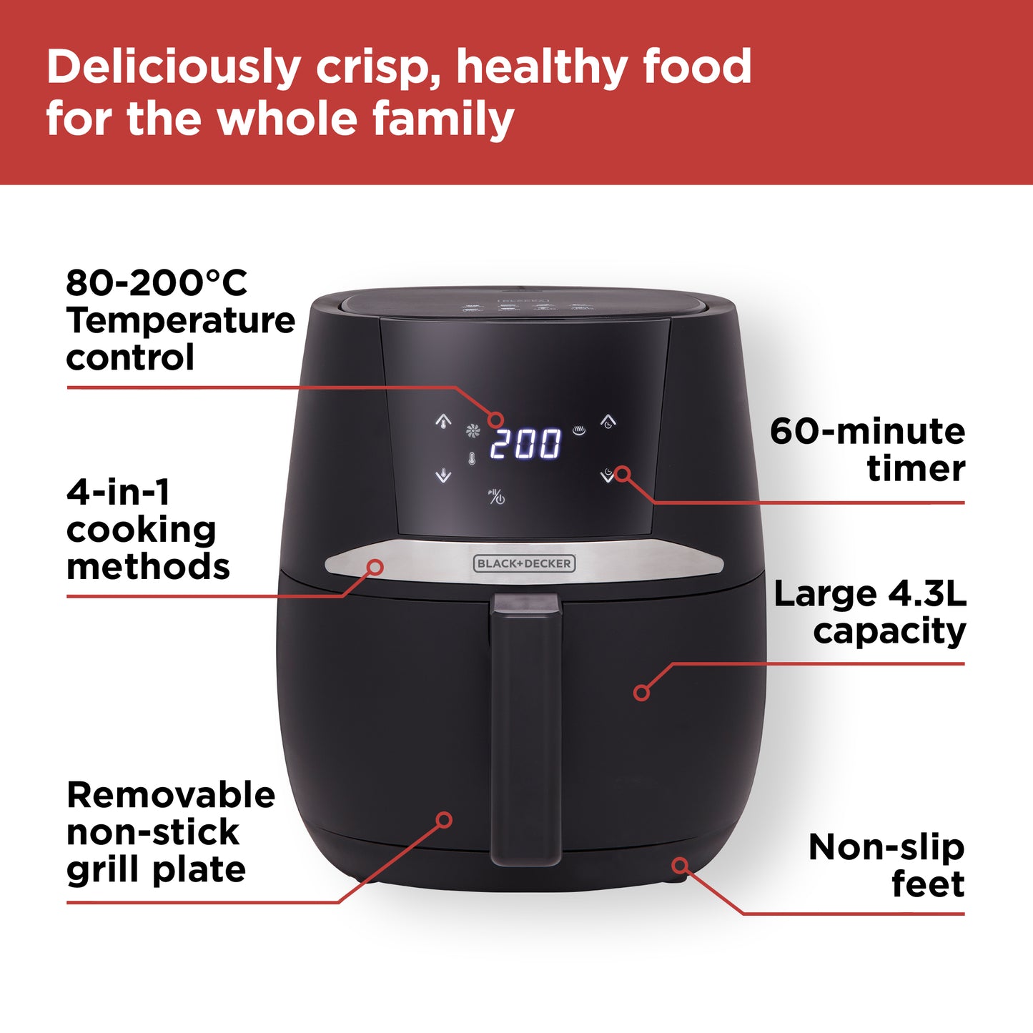 BLACK+DECKER 4.3L Digital Air Fryer – Black (BXAF17092GB)