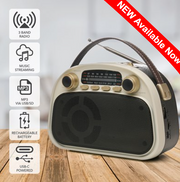 Lloytron 3 Band 'Acapulco' Rechargeable Portable Radio + MusicStream - Cream