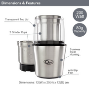 Quest Wet & Dry Grinder - 200w - 80g Capacity - 34170