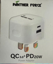 PF162 - Panther Force Folding Pin 20W Plug with USB-C & USB-A - Dual-Port Fast Charging