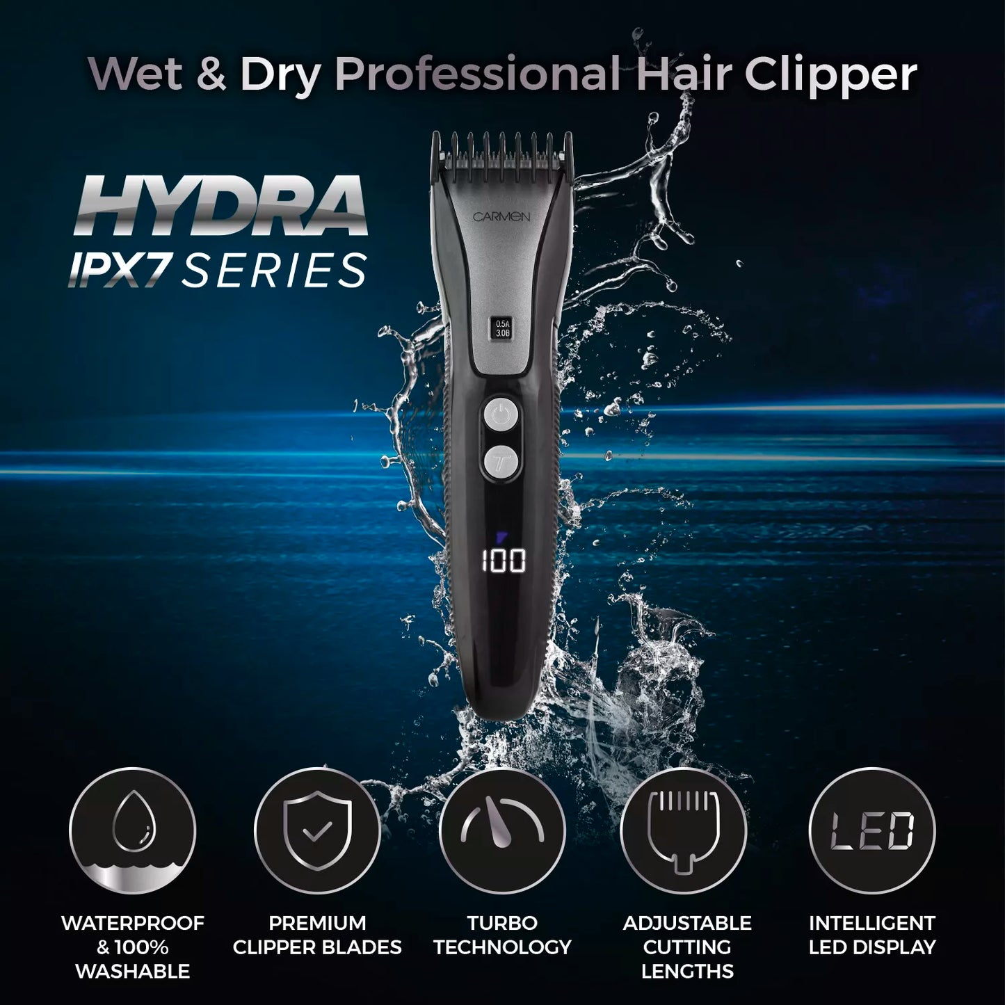 Carmen Professional IPX7 Hair Clipper (Model C81207)